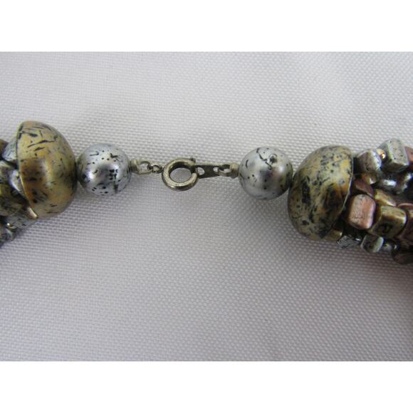 Brown Silver Multi Strand Beaded Necklace Boho Cottagecore Collar Choker Chic - Picture 4 of 7